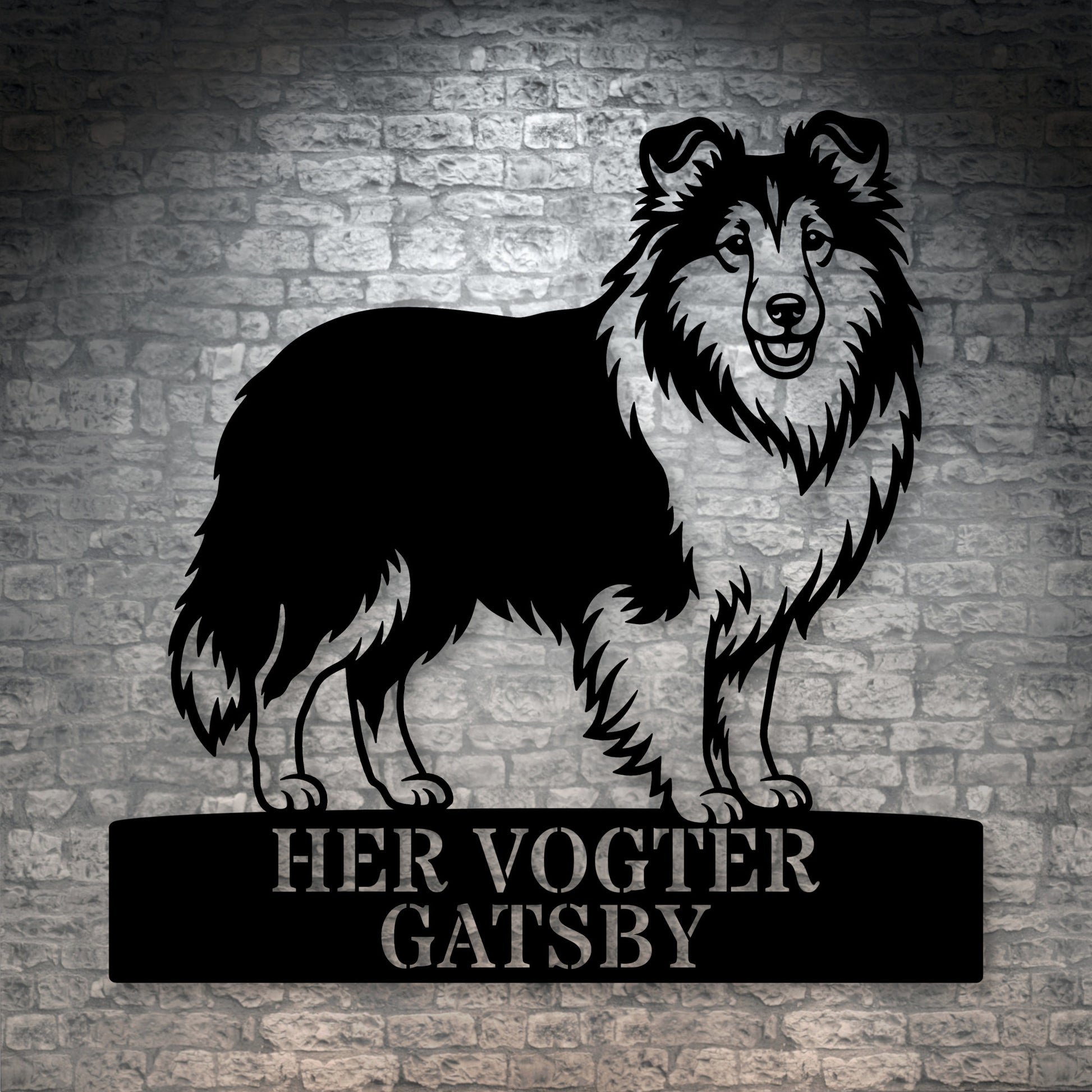 Personlig her vogter jeg Shetland Sheepdog metal navneskilt med navn