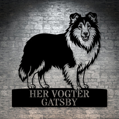 Personlig her vogter jeg Shetland Sheepdog metal navneskilt med navn