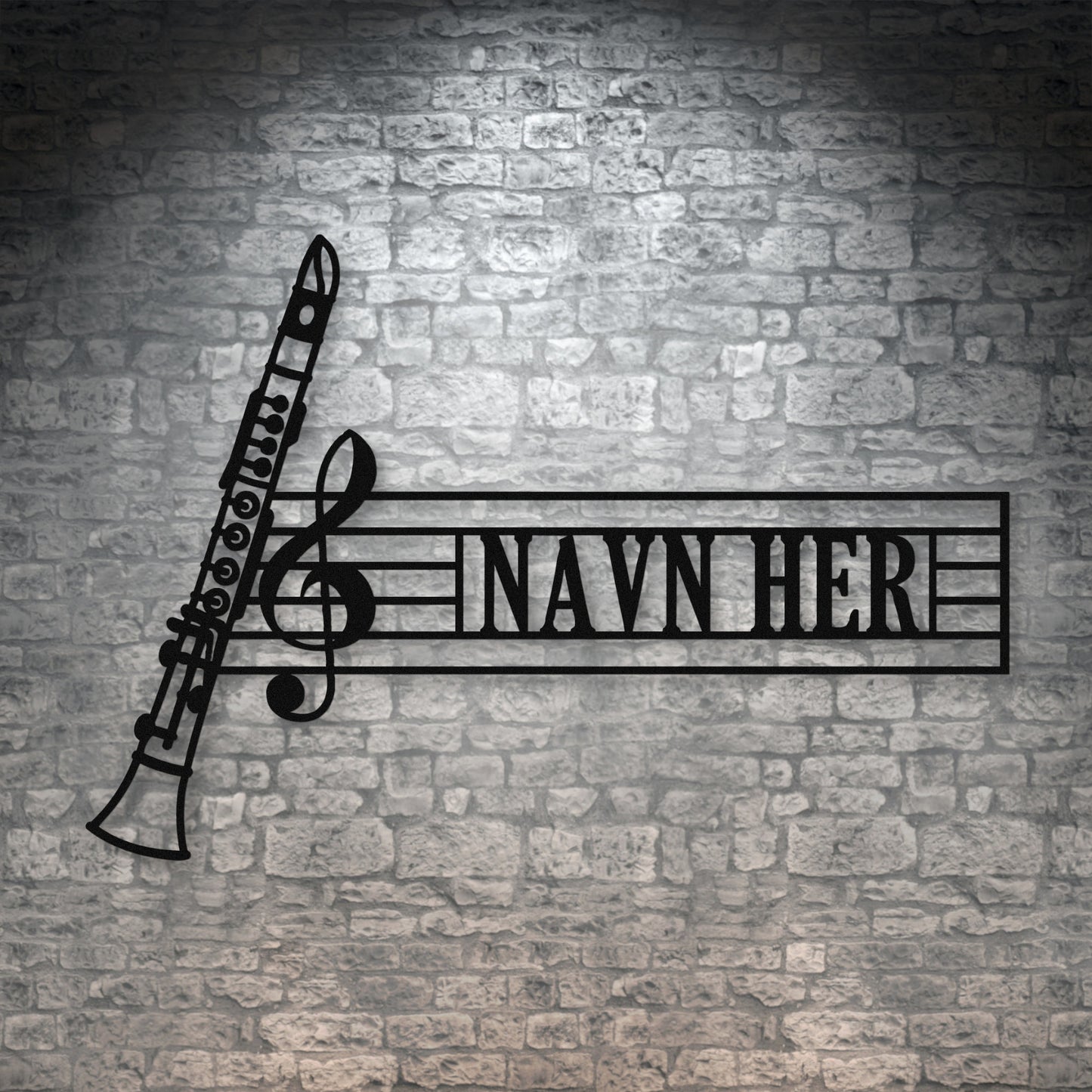 Klarinet navne vægskilt i sort med personlig tekst. Unik gaveidé til muikeren