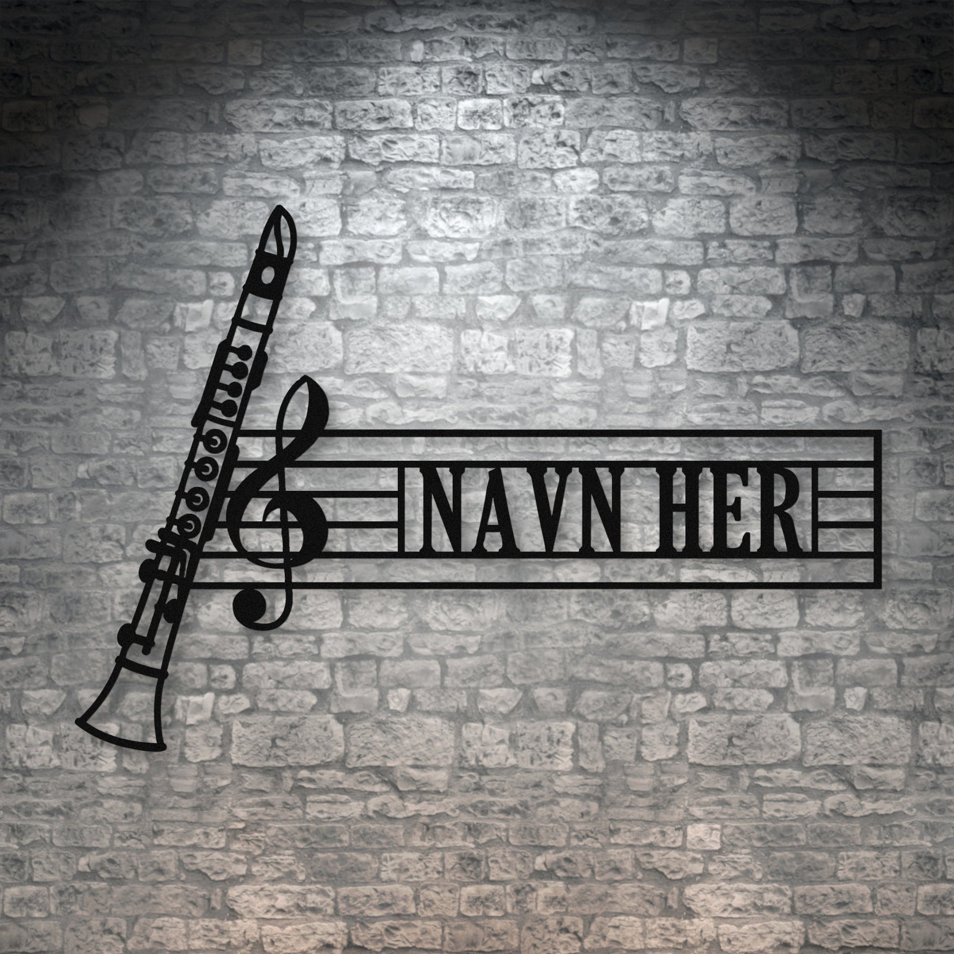 Klarinet navne vægskilt i sort med personlig tekst. Unik gaveidé til muikeren