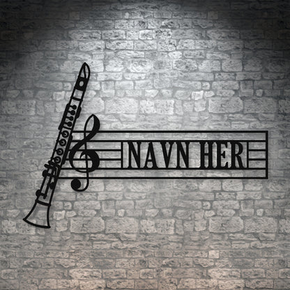 Klarinet navne vægskilt i sort med personlig tekst. Unik gaveidé til muikeren