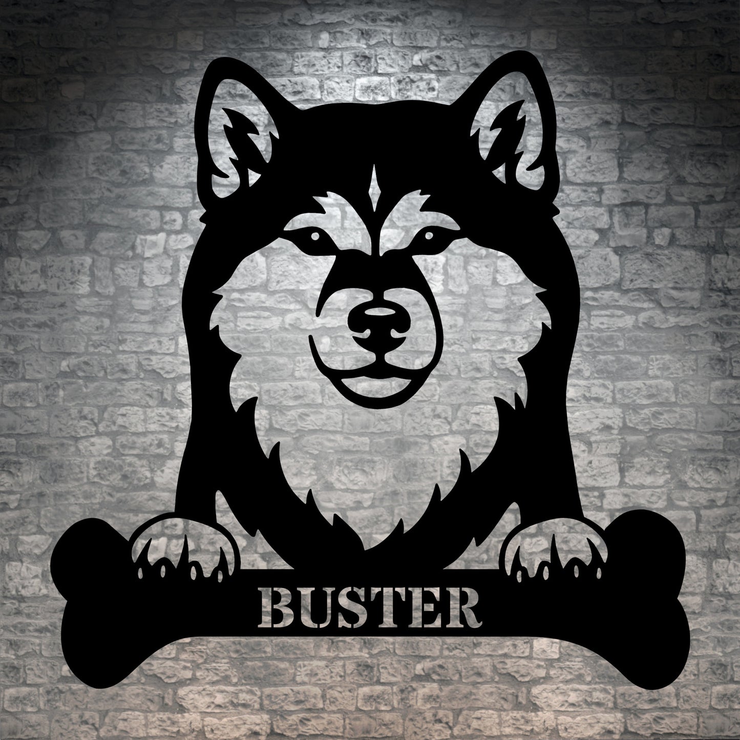 Sjov shiba inu navneskilt med personlig tekst. Unik metalskilt til hundeejeren