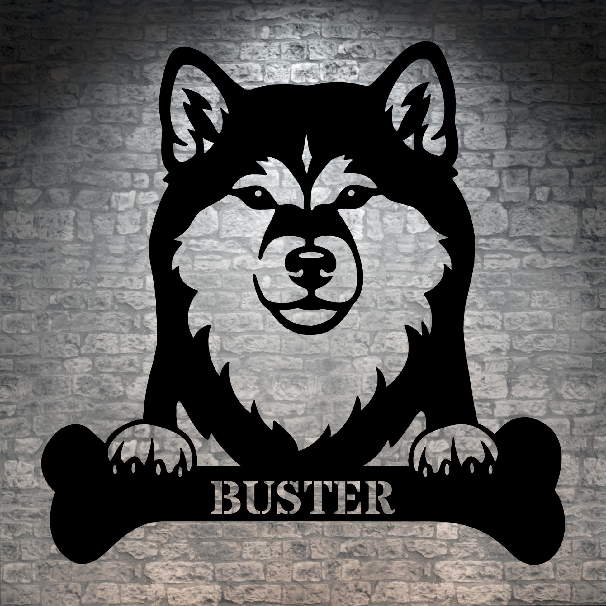 Sjov shiba inu navneskilt med personlig tekst. Unik metalskilt til hundeejeren