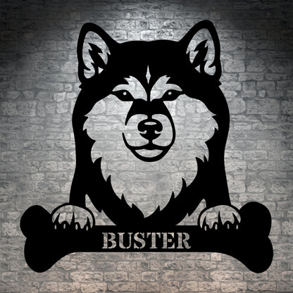 Sjov shiba inu navneskilt med personlig tekst. Unik metalskilt til hundeejeren