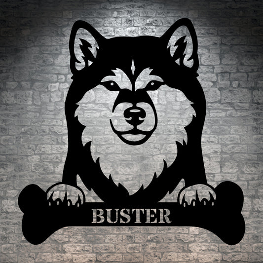 Sjov shiba inu navneskilt med personlig tekst. Unik metalskilt til hundeejeren