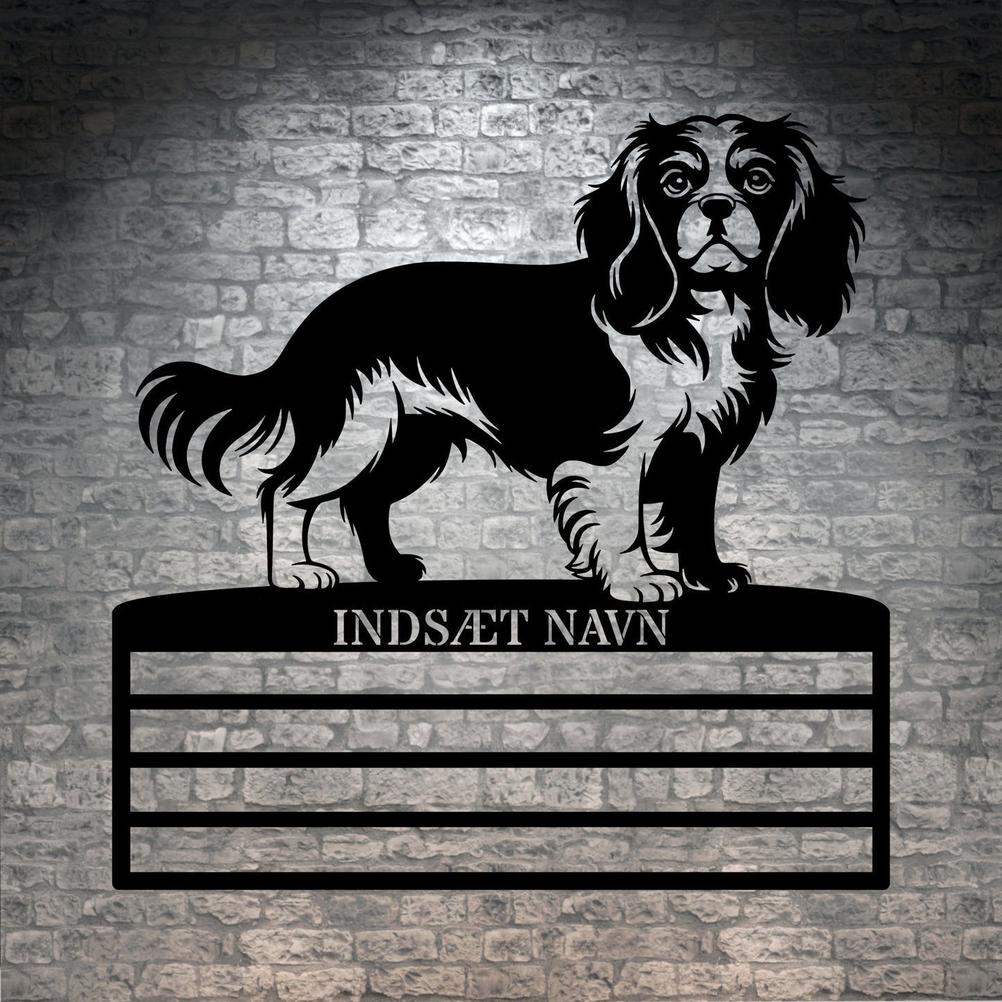 Personlig Cavalier King metal navneskilt display til rosetter. 4 rækker
