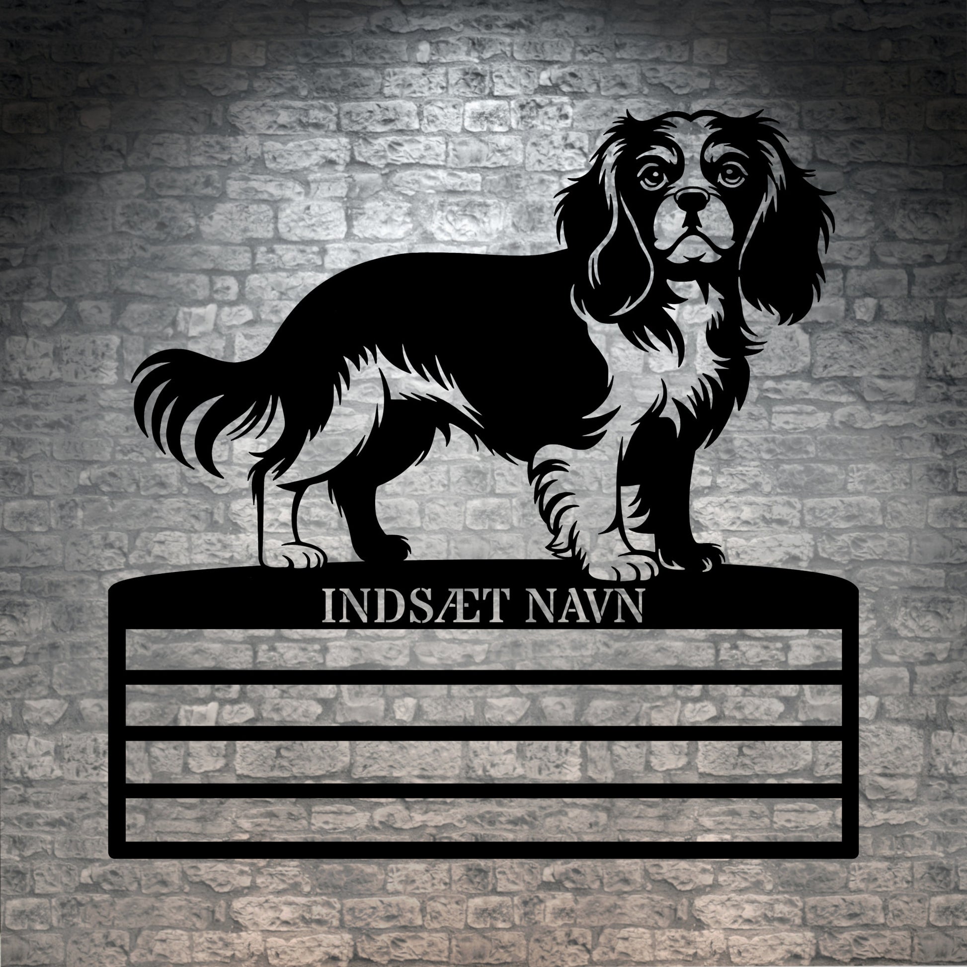 Personlig Cavalier King metal navneskilt display til rosetter. 4 rækker