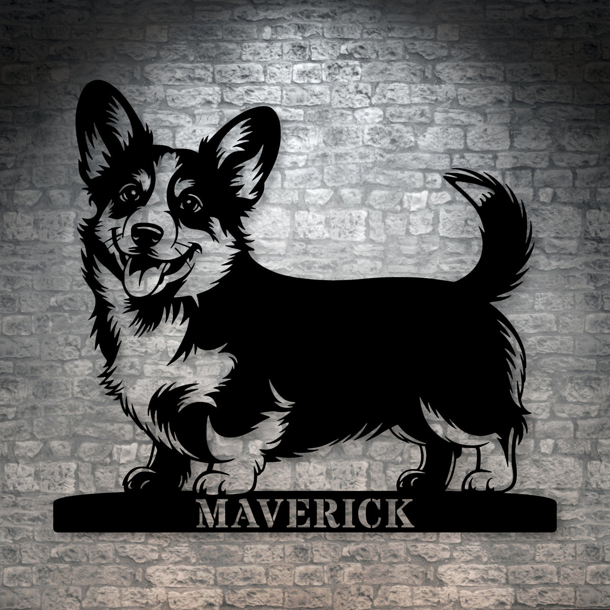 Corgi metalskilt med personlig navn. Unik gaveidé til hundeejeren