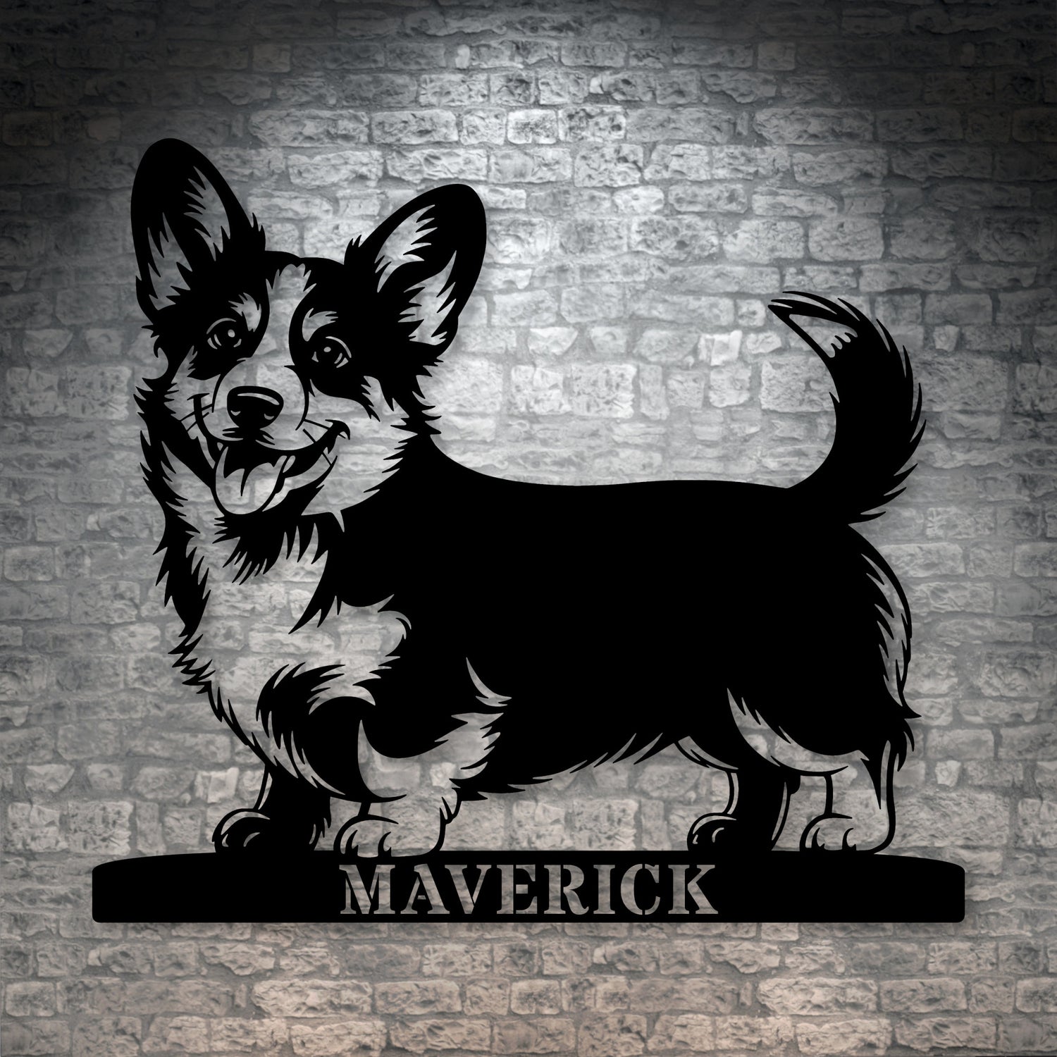 Corgi metalskilt med personlig navn. Unik gaveidé til hundeejeren