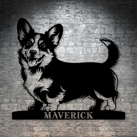 Corgi metalskilt med personlig navn. Unik gaveidé til hundeejeren