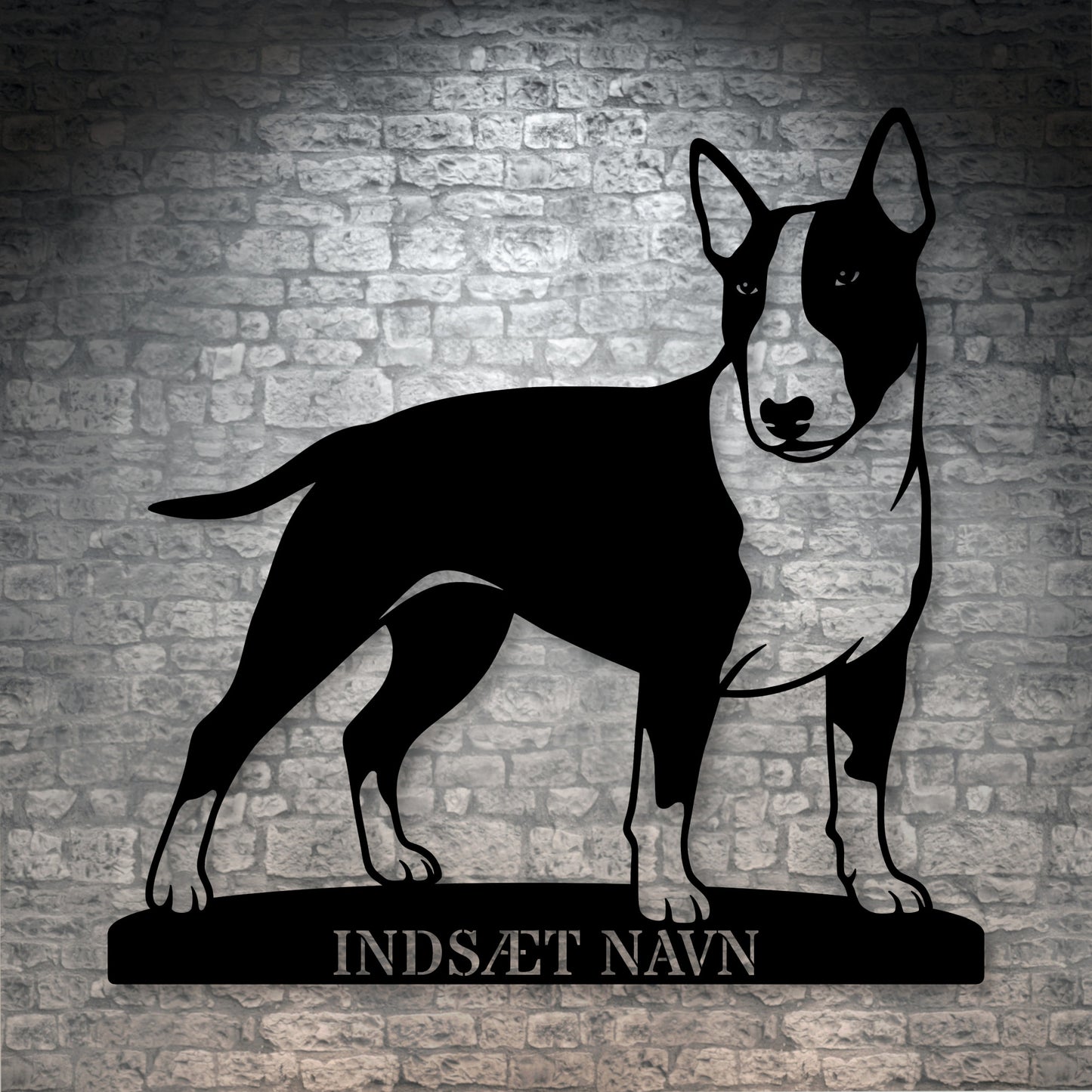 Bull terrier metalskilt med personlig hundenavn