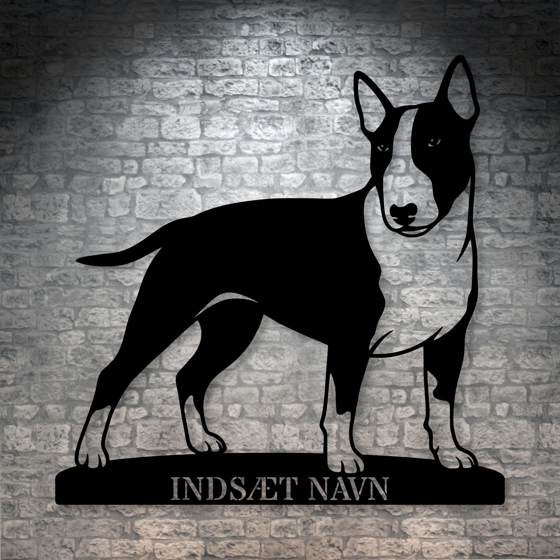 Bull terrier metalskilt med personlig hundenavn
