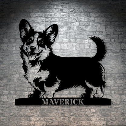 Corgi metalskilt med personlig navn. Unik gaveidé til hundeejeren