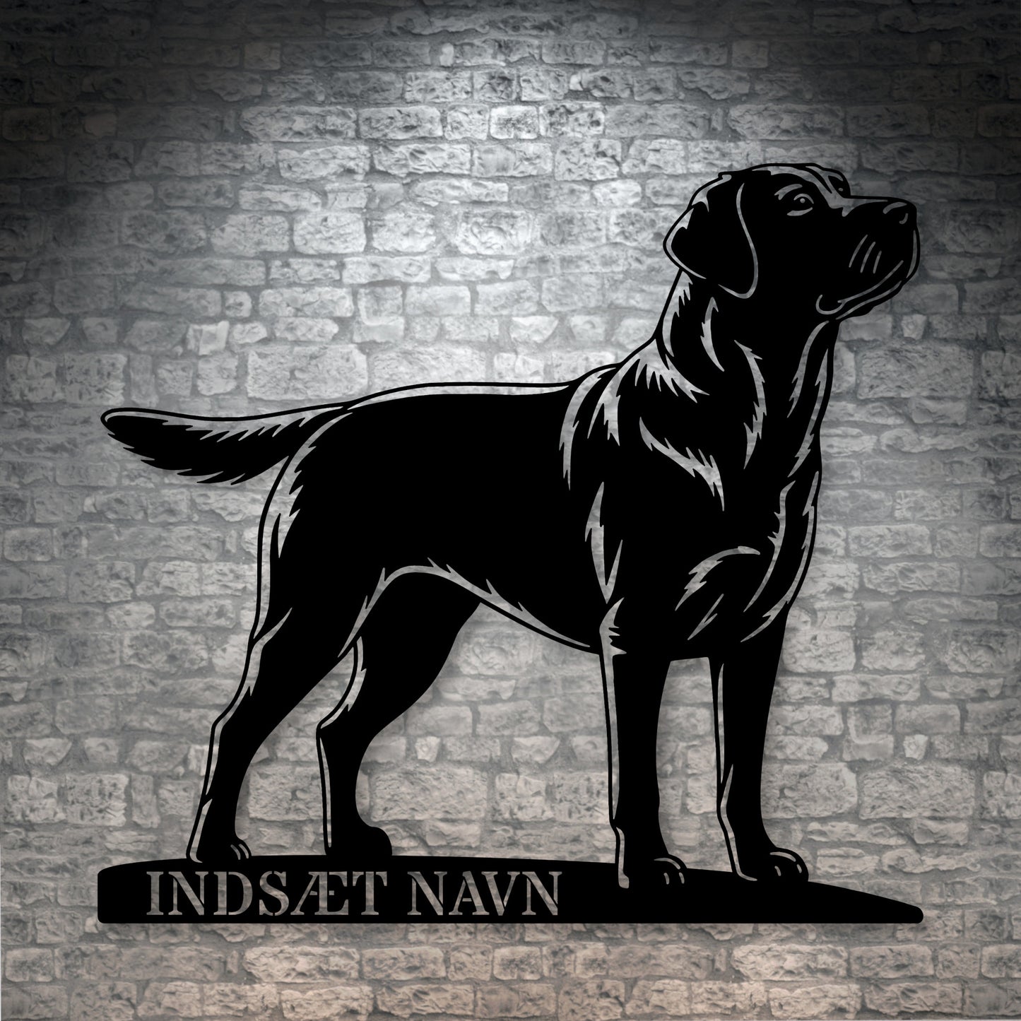Labrador retriever metalskilt med personlig hundenavn