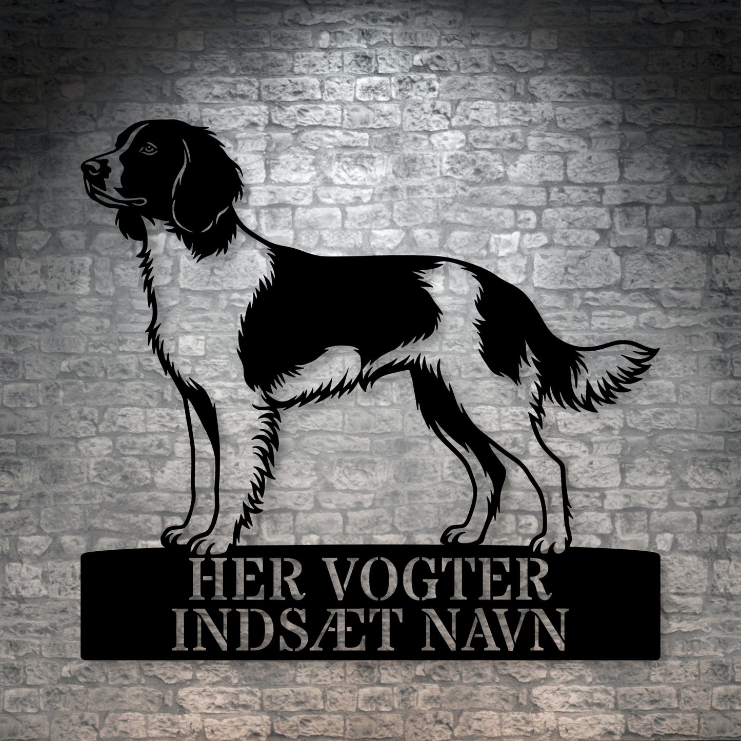 Her vogter jeg. Personlig Kleine münsterländer hunde metal navneskilt