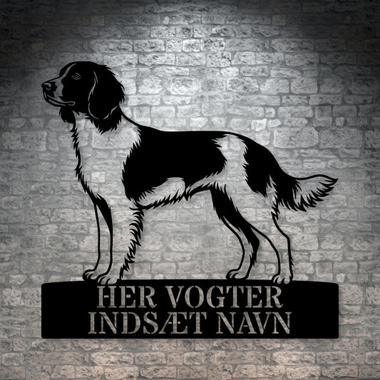 Her vogter jeg. Personlig Kleine münsterländer hunde metal navneskilt