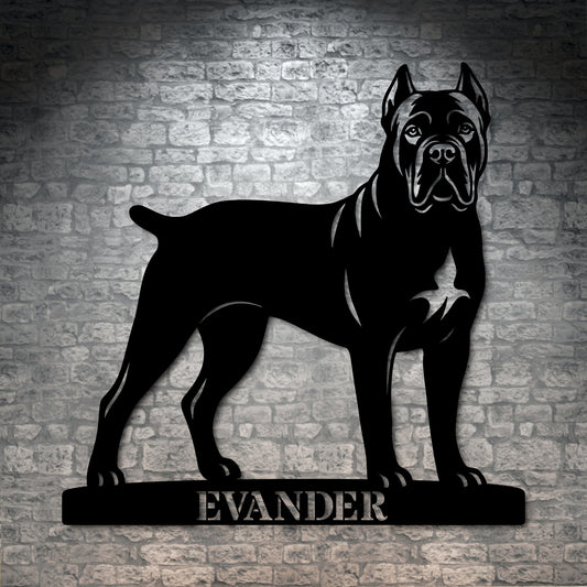 Cane Corso metalskilt med personlig navn eller tekst