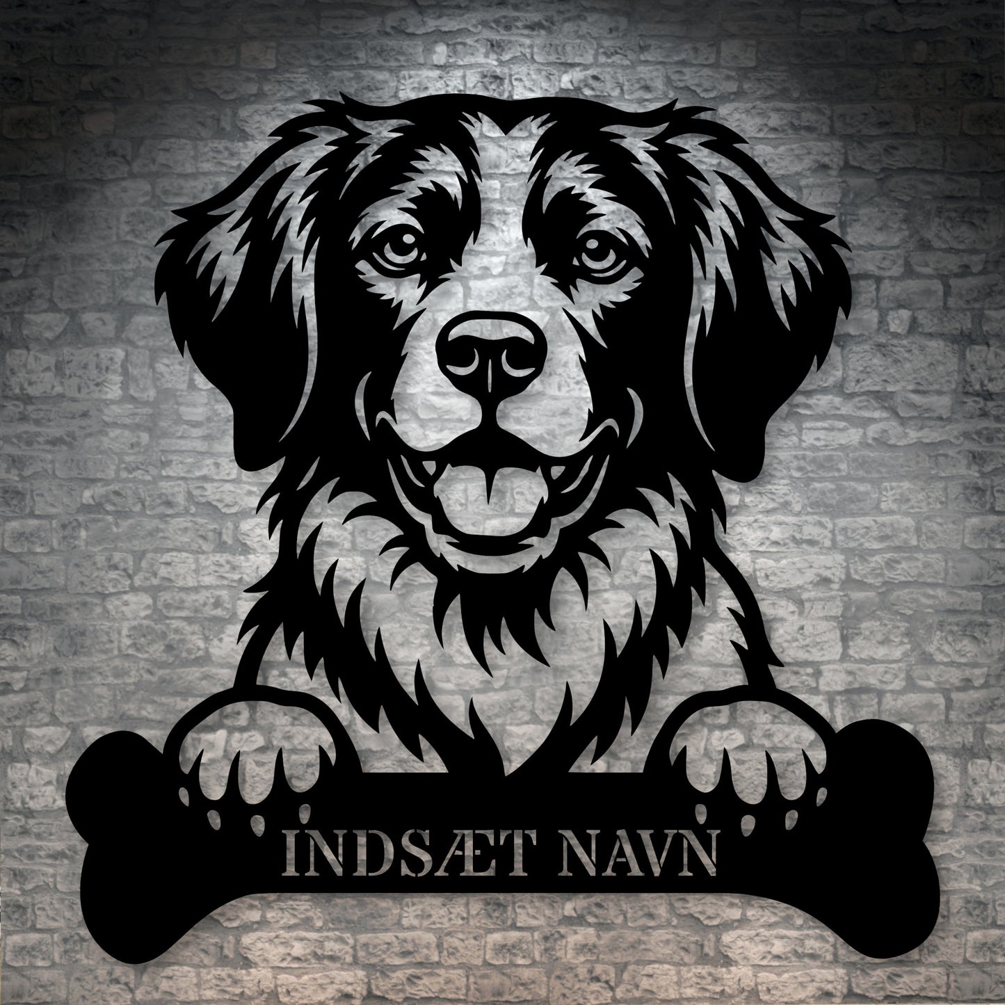 Breton hund med kødben metalskilt med personlig navn
