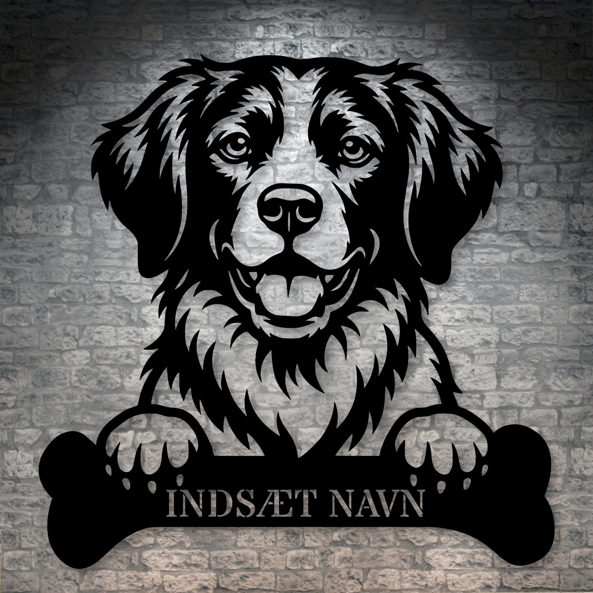 Breton hund med kødben metalskilt med personlig navn