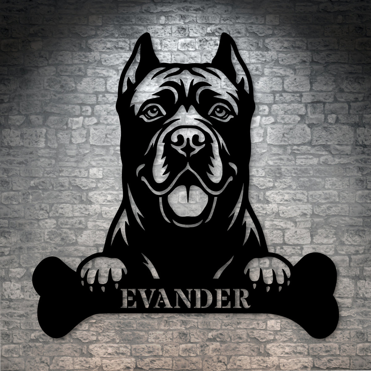 Cane Corso med kødben metalskilt med personlig navn