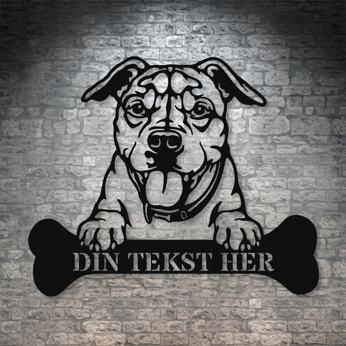 Pitbull terrier metalskilt med personlig tekst
