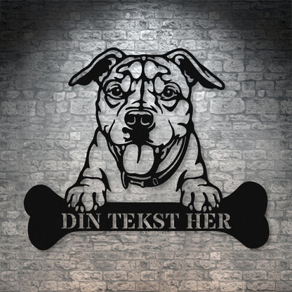 Pitbull terrier metalskilt med personlig tekst