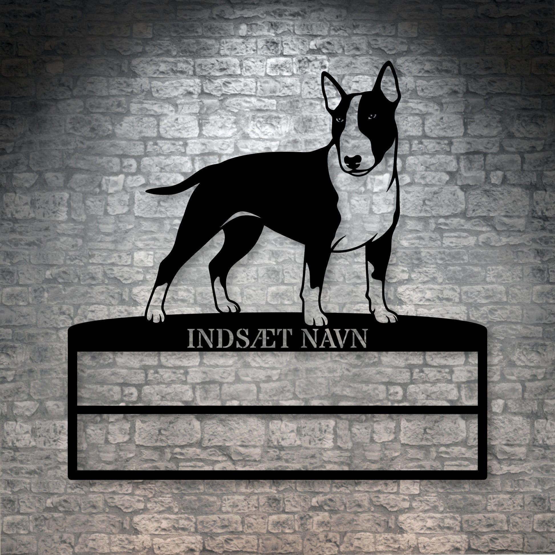Personlig Bull Terrier metal navneskilt til rosetter. Unik hundechampion display