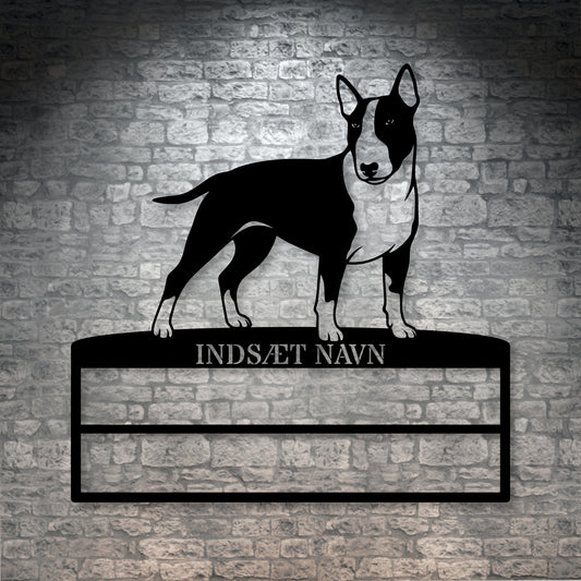 Personlig Bull Terrier metal navneskilt til rosetter. Unik hundechampion display