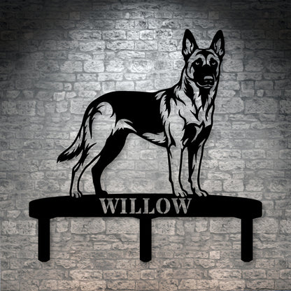 Personlig Belgisk Hyrdehund metalskilt til haven med hundenavn