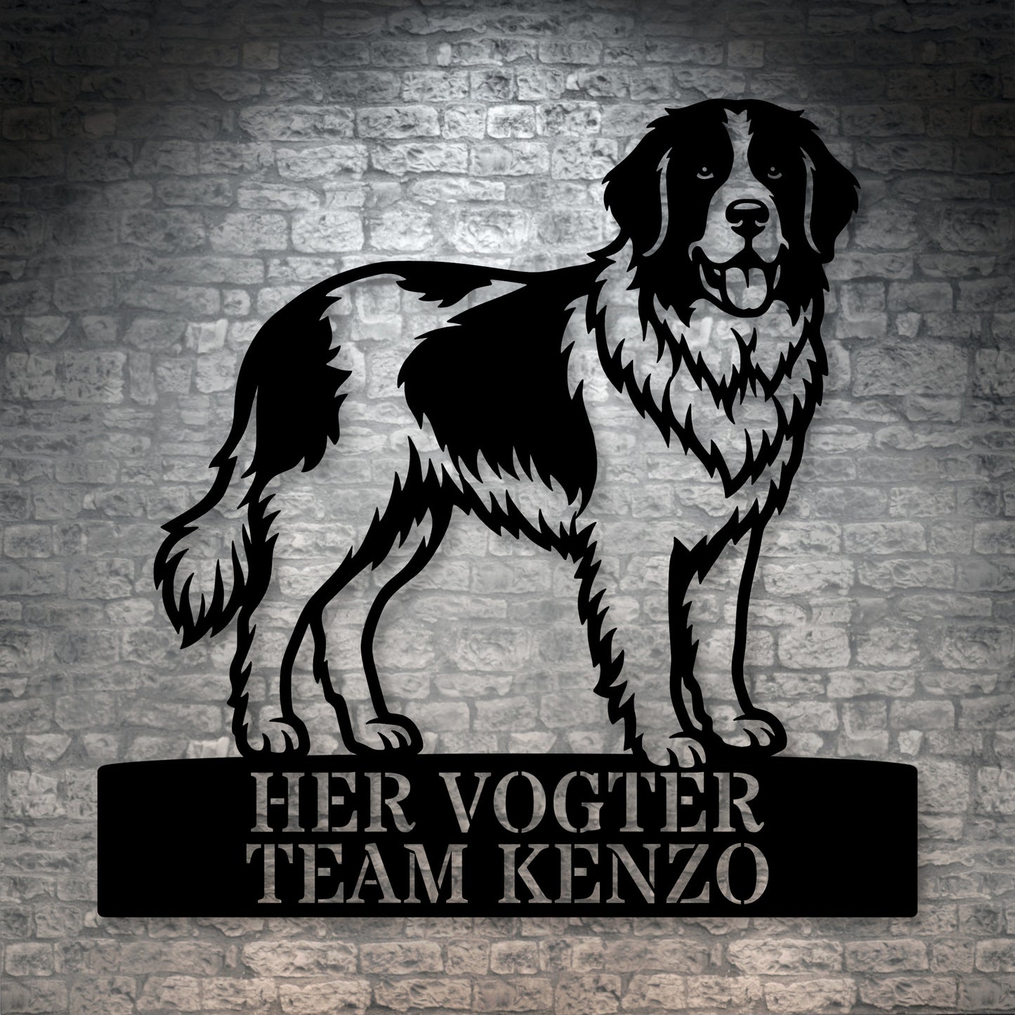Her vogter jeg. Landseer hunde metal navneskilt