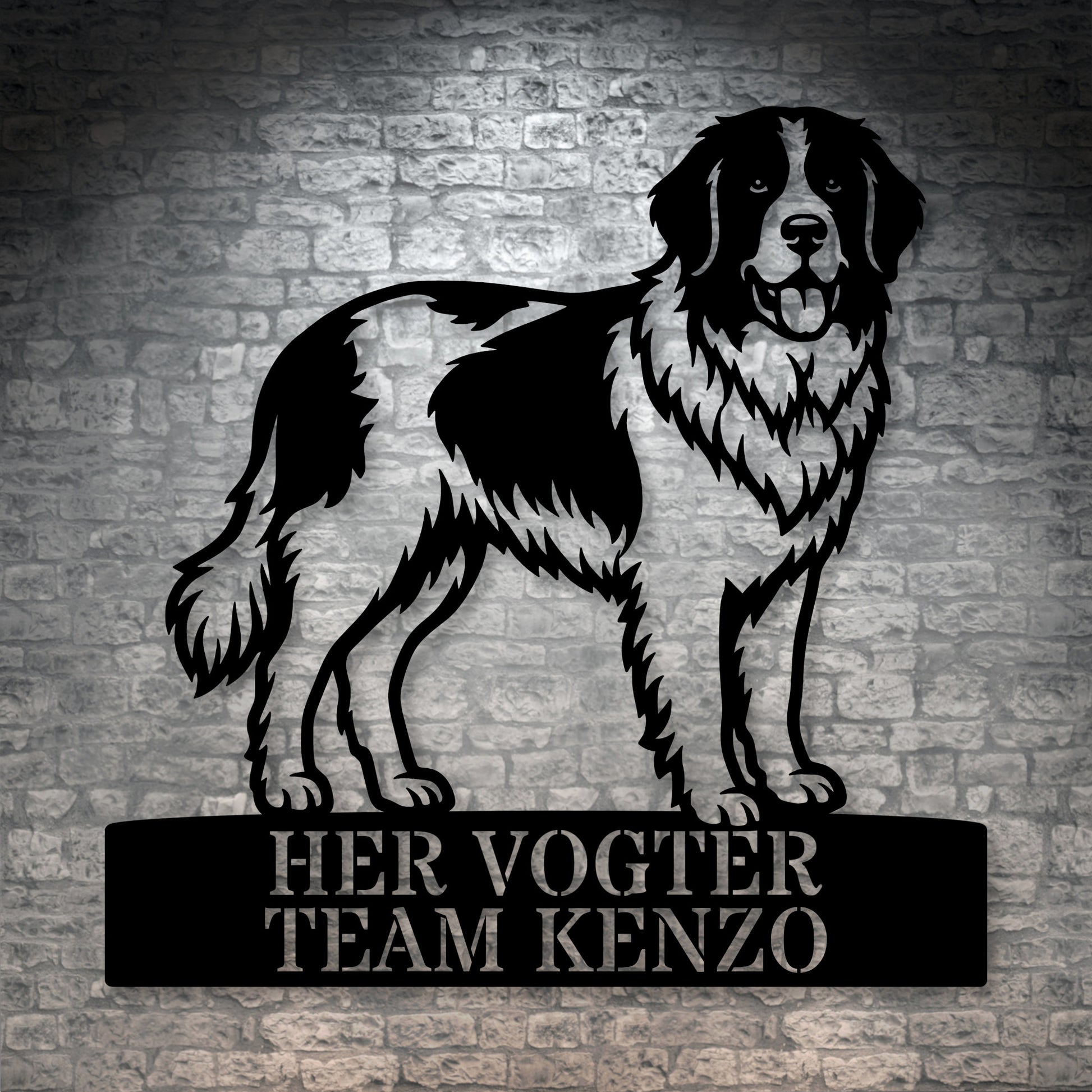 Her vogter jeg. Landseer hunde metal navneskilt