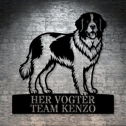 Her vogter jeg. Landseer hunde metal navneskilt