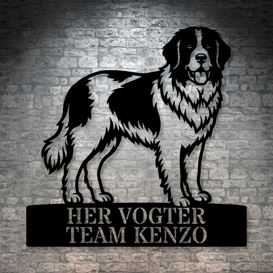 Her vogter jeg. Landseer hunde metal navneskilt