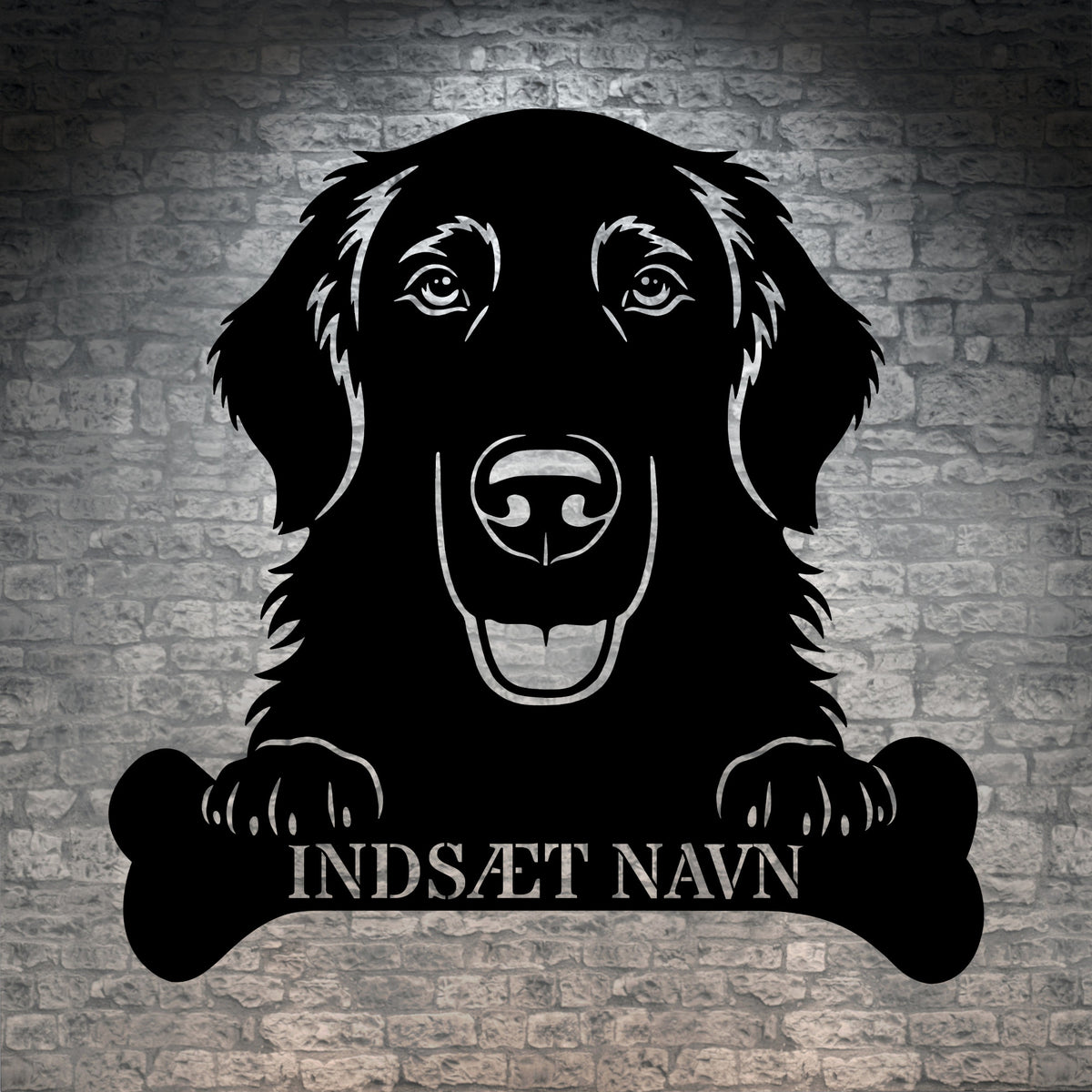 Flat Coated Retriever. Sjov metalskilt med personlig tekst