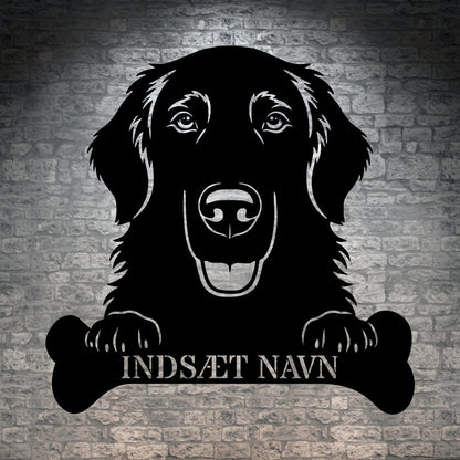 Flat Coated Retriever. Sjov metalskilt med personlig tekst