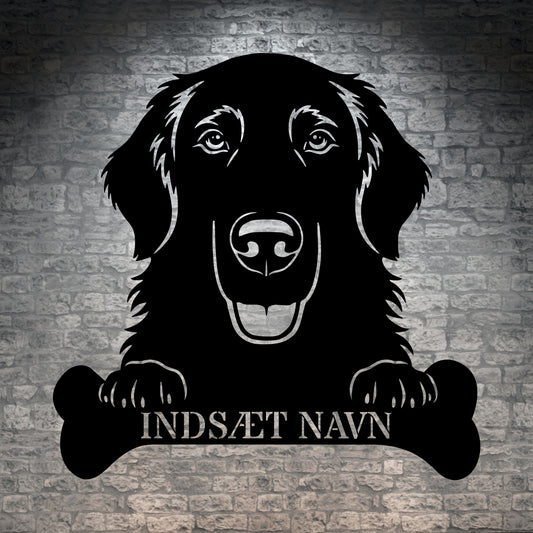Flat Coated Retriever. Sjov metalskilt med personlig tekst