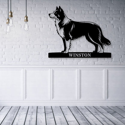 Border Collie metalskilt med personligt hundenavn
