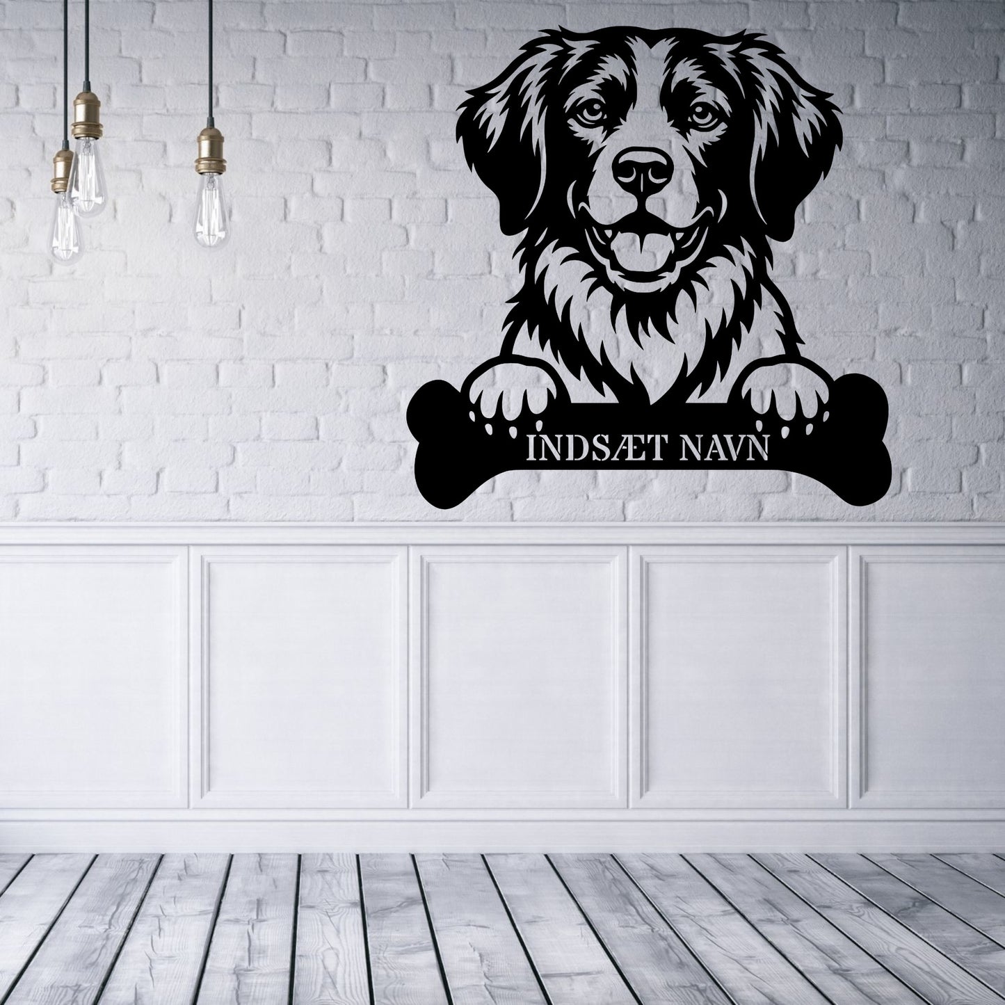 Breton hund med kødben metalskilt med personlig navn