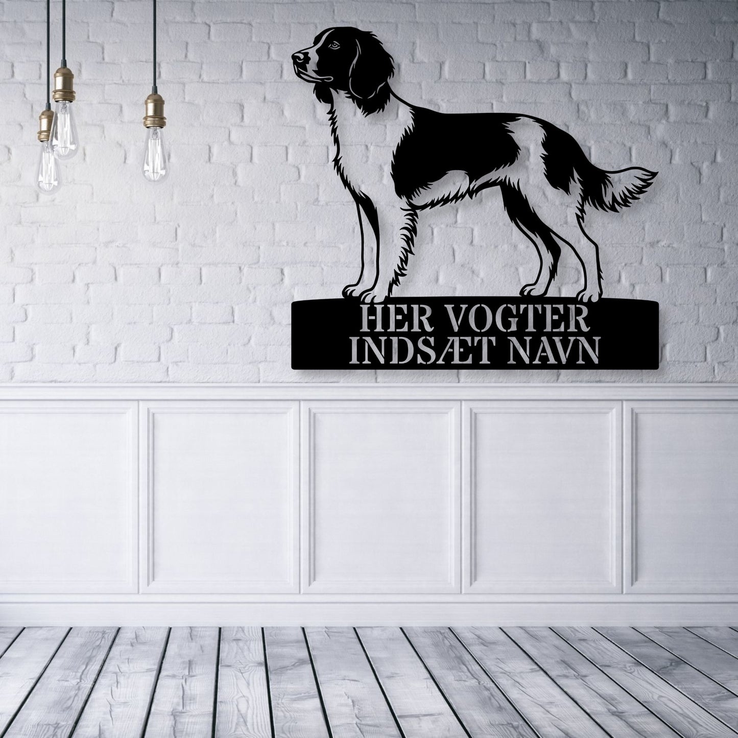 Her vogter jeg. Personlig Kleine münsterländer hunde metal navneskilt