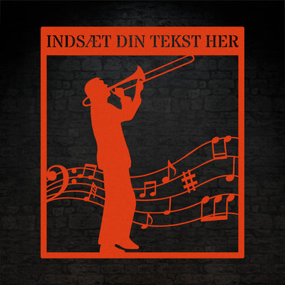 Personlig musiker metal vægskilt med tekst. Unik trombonist gaveidé