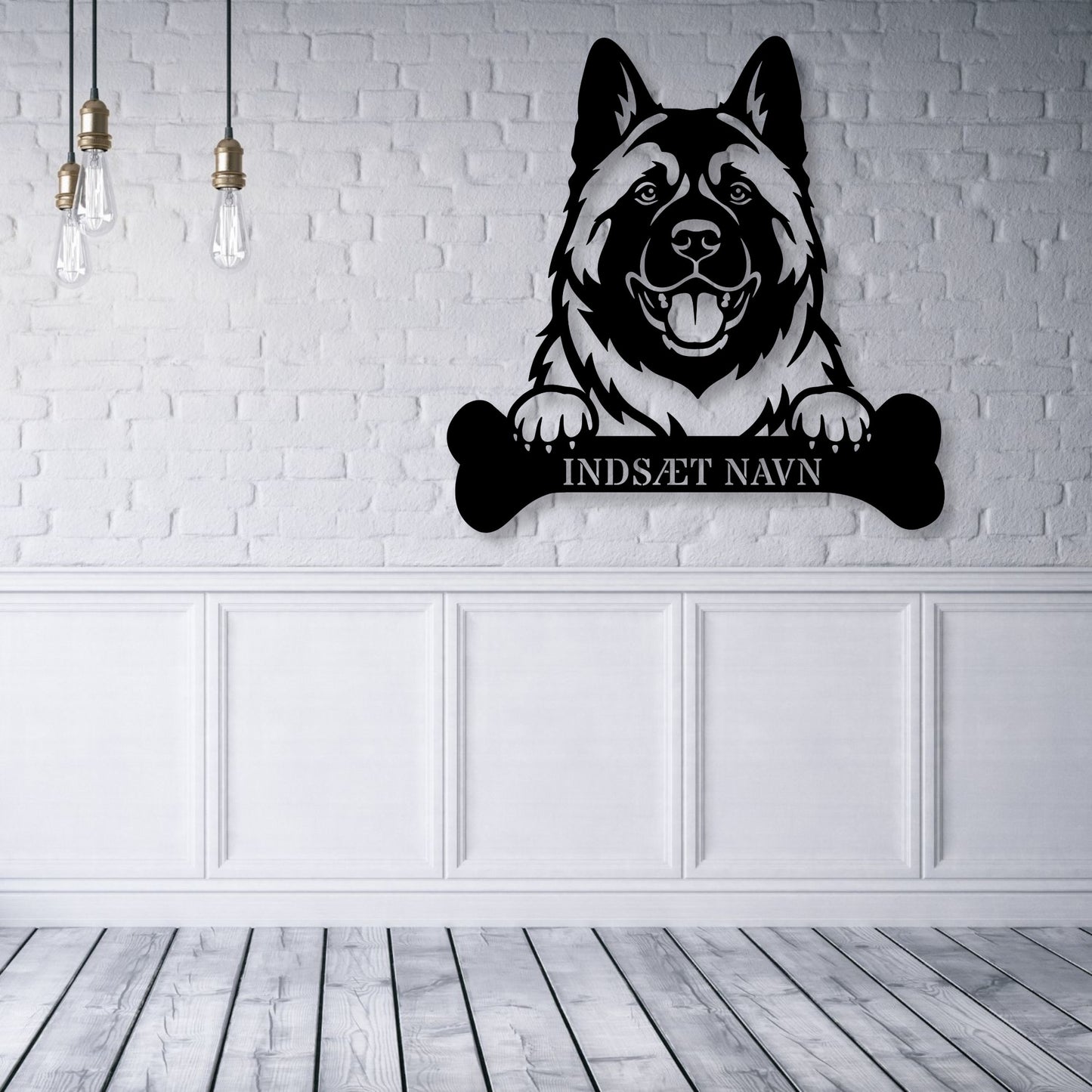 American Akita med kødben metalskilt med personlig navn