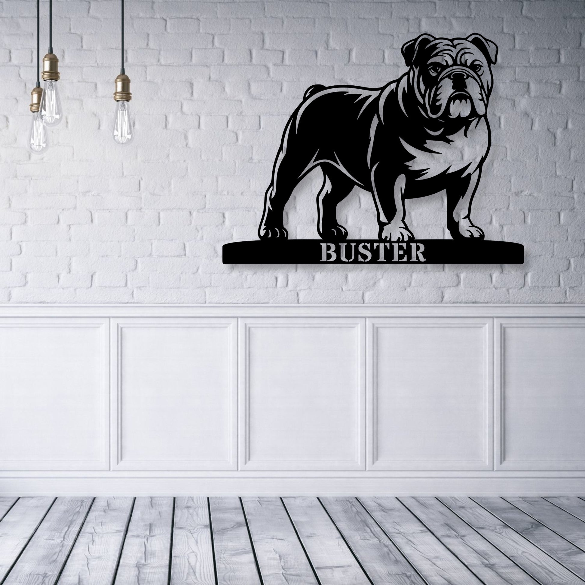 Engelsk Bulldog metalskilt med personlig tekst