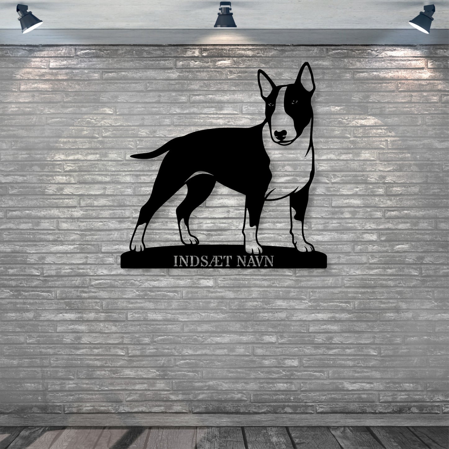 Bull terrier metalskilt med personlig hundenavn
