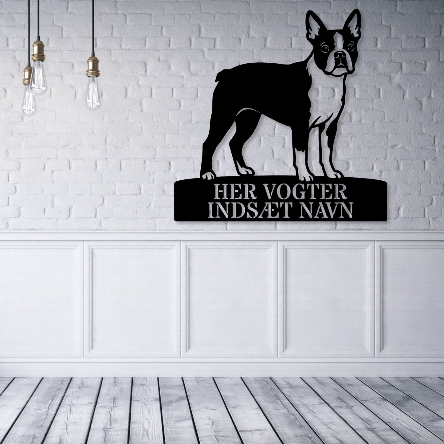 Her vogter jeg. Personlig boston terrier hunde metal navneskilt
