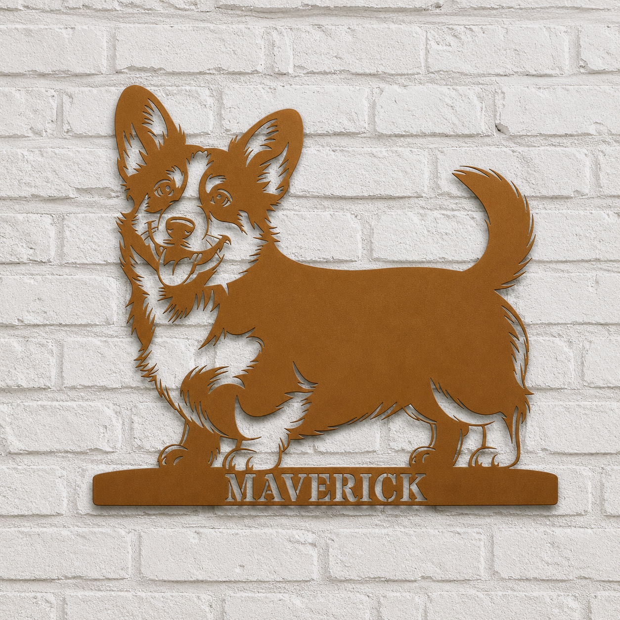 Corgi metalskilt med personlig navn. Unik gaveidé til hundeejeren
