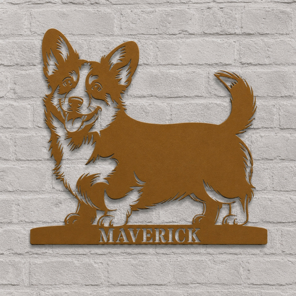 Corgi metalskilt med personlig navn. Unik gaveidé til hundeejeren