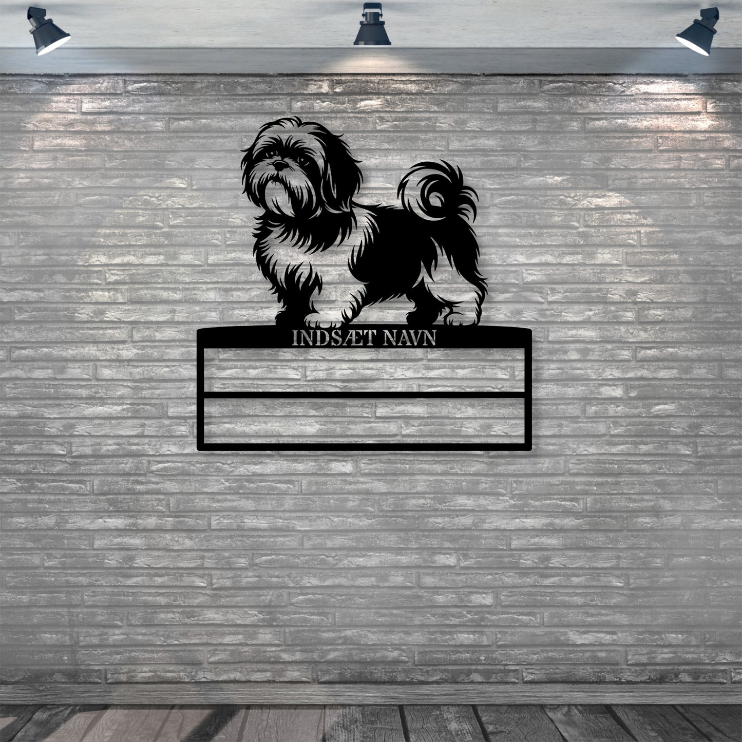 Personlig Shih Tzu rosette display metalskilt med personlig navn. Unik Gaveide til hundeejeren..