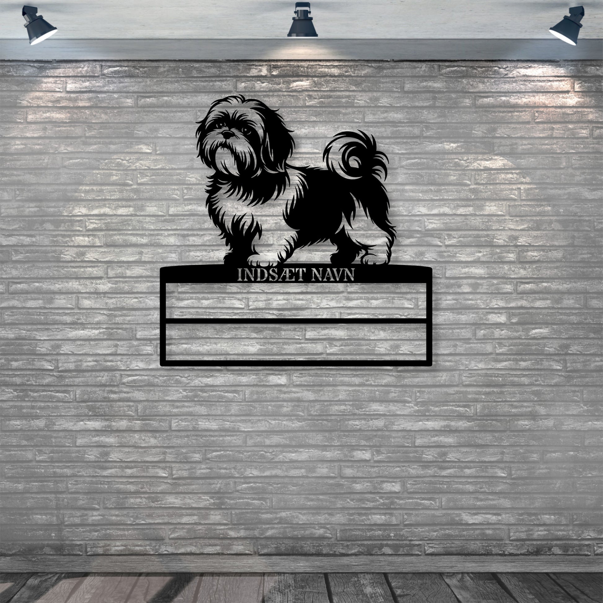 Personlig Shih Tzu rosette display metalskilt med personlig navn. Unik Gaveide til hundeejeren..