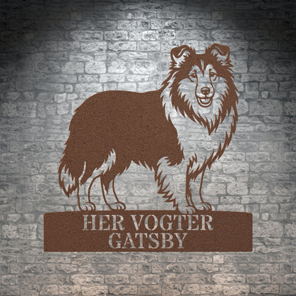 Personlig her vogter jeg Shetland Sheepdog metal navneskilt med navn