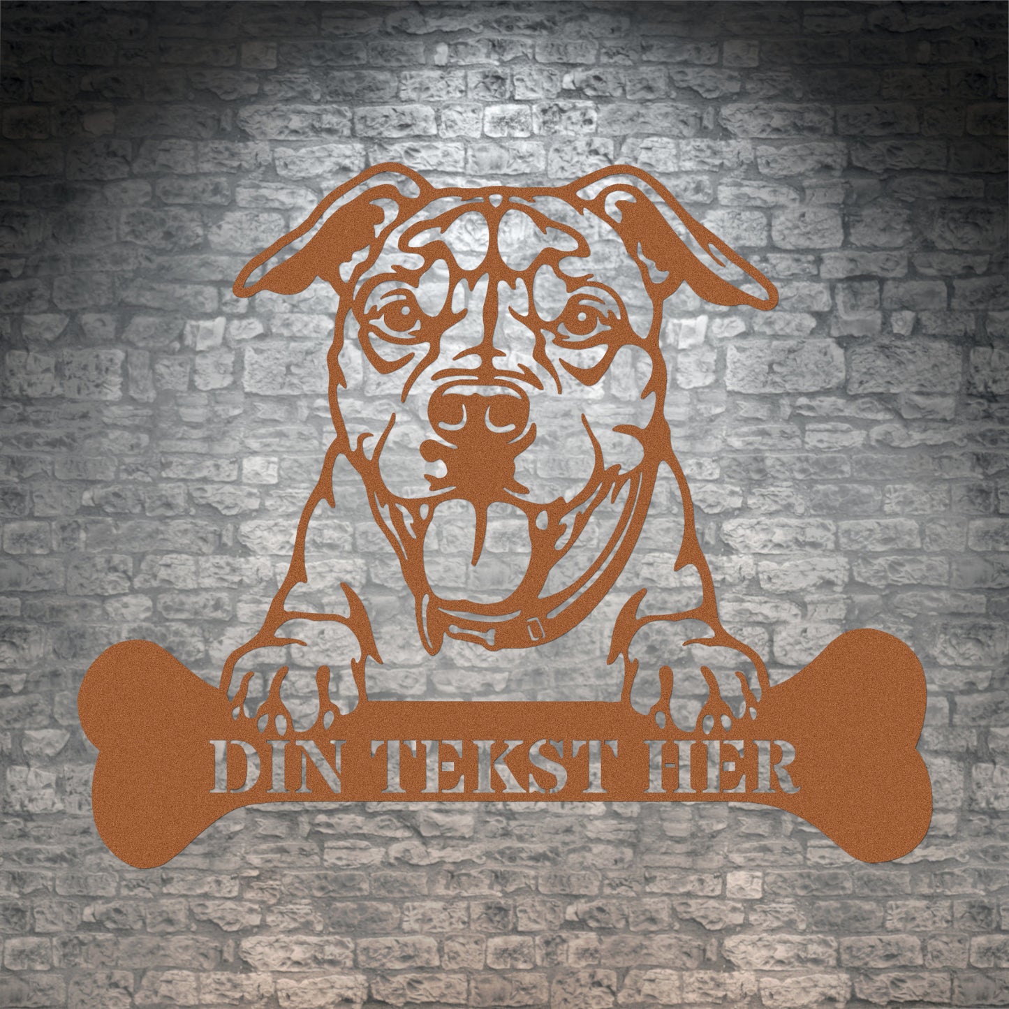 Pitbull terrier metalskilt med personlig tekst